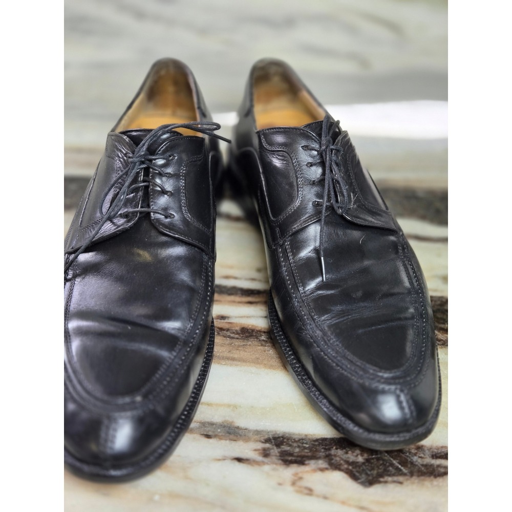 Johnston & Murphy Mens Black Leather Apron Toe Derby Shoes Italy‎ Shoes 10.5